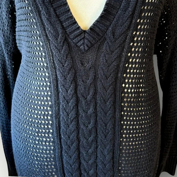 Lane Bryant Long Sleeves V Neck Cable Open Knit Tunic Sweater Size 18/20 Black - Picture 7 of 16